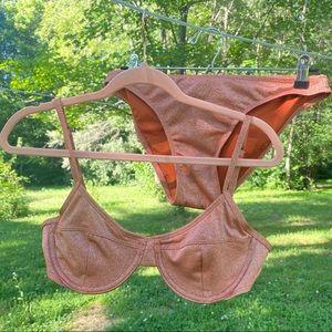 New Xhilaration Copper Metallic Texture Underwire + Cheeky Bikini Set